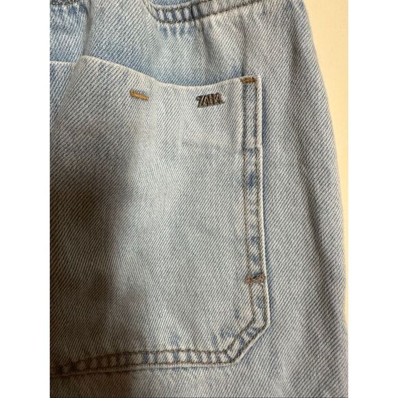 ZARA Paperbag Stretch Waist Light Wash Blue Jeans Size 6 - Picture 7 of 8